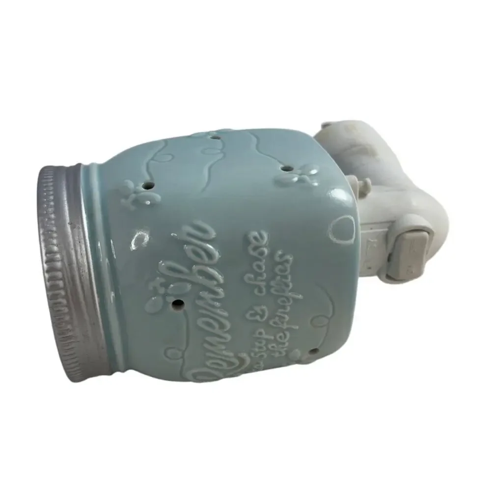 Scentsy Blue Mason Jar‎ Plug-In Warmer Fireflies Night Light Glass Wax Melt